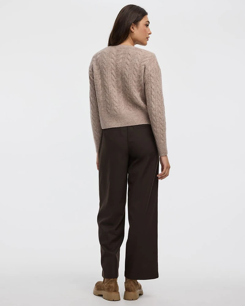 Long-Sleeve Crew-Neck Pullover with Cable Stitches