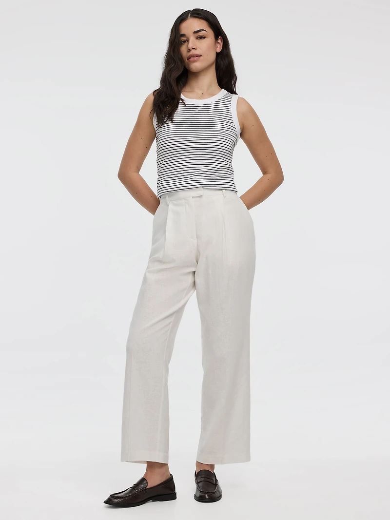 Linen-Blend Straight-Leg High-Rise Pant - Curvy Fit