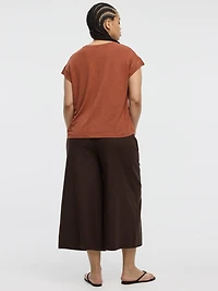 T-shirt en mélange de lin à manches très courtes et col rond