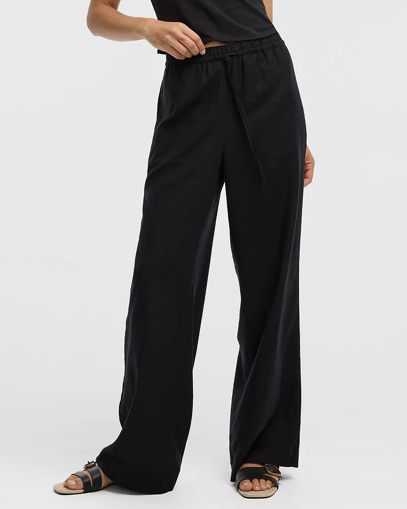 Wide-Leg High-Rise Linen Blend Pant