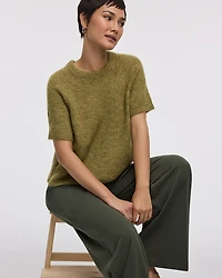 Elbow-Sleeve Crew-Neck Loose Sweater