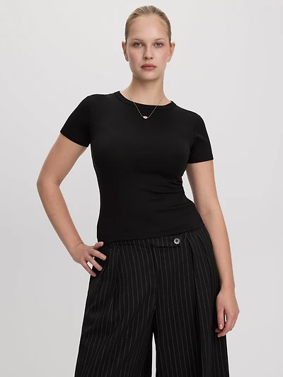 Fitted Crew-Neck Ribbed T-Shirt