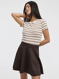 T-shirt côtelé rayé à col rond