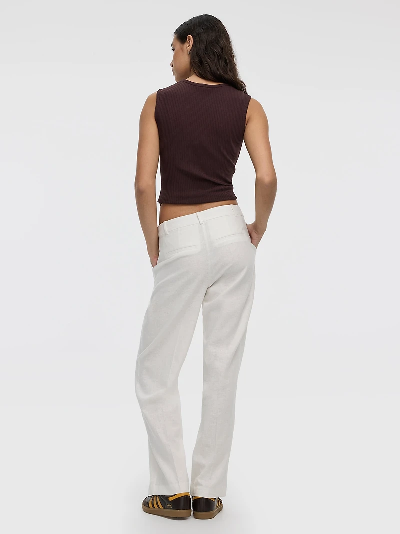 Linen-Blend Straight-Leg High-Rise Pant