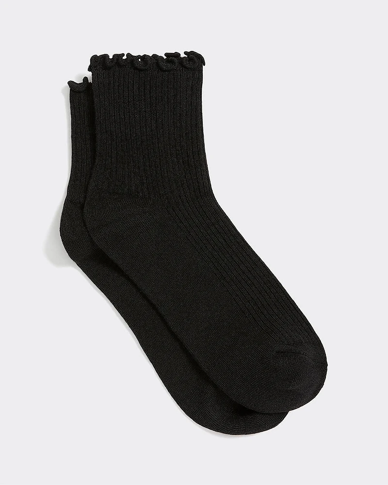 Cotton Anklet Socks with Ruffled Hems