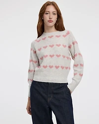 Long-Sleeve Crew-Neck Pullover with Hearts
