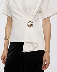 Short-Sleeve Crew-Neck Top with Cinched Waist