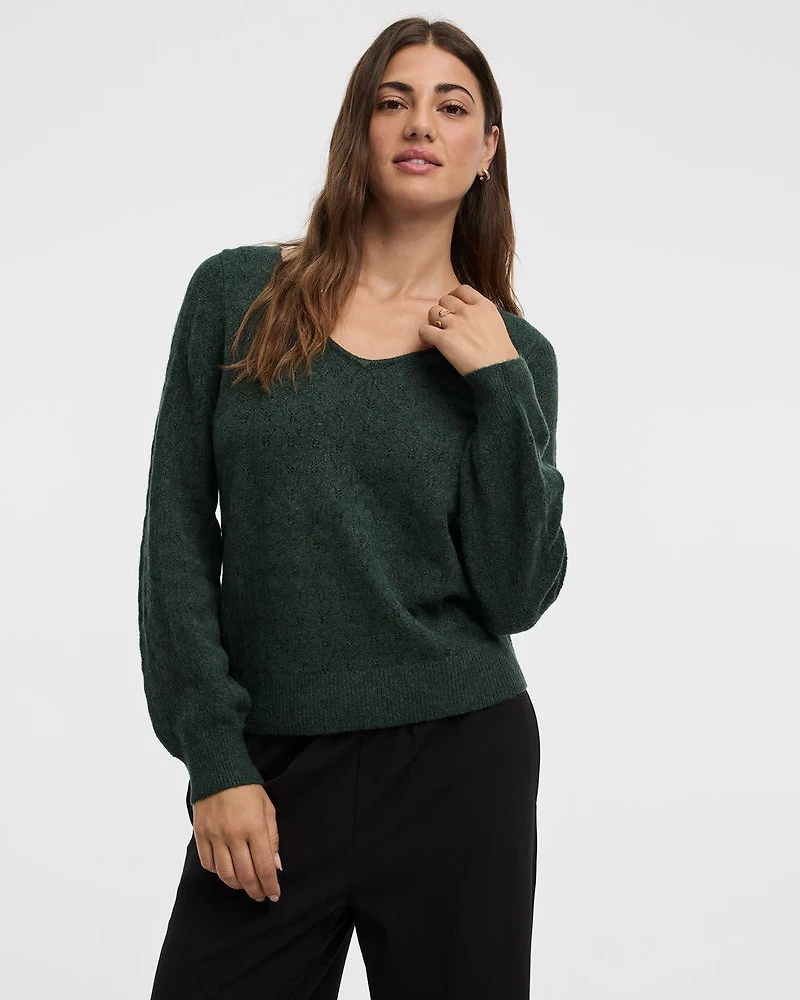 Long-Balloon-Sleeve V-Neck PlushSoft Sweater
