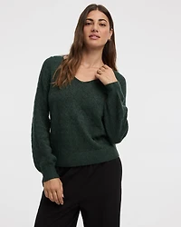 Long-Balloon-Sleeve V-Neck PlushSoft Sweater