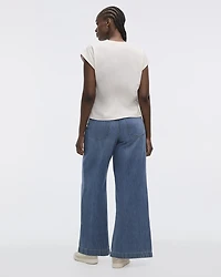 Extended-Sleeve Crew-Neck Tee with Crochet Details