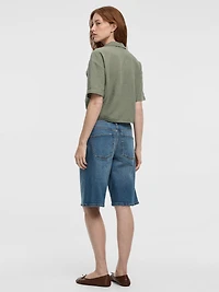 Short-Sleeve V-Neck Blouse with Self-Tie Closure