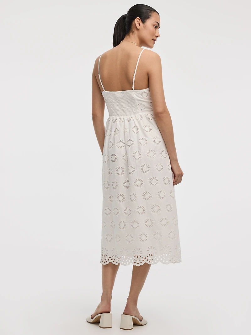 Sleeveless Midi Eyelet Dress with Sweetheart Neckline