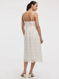 Sleeveless Midi Eyelet Dress with Sweetheart Neckline