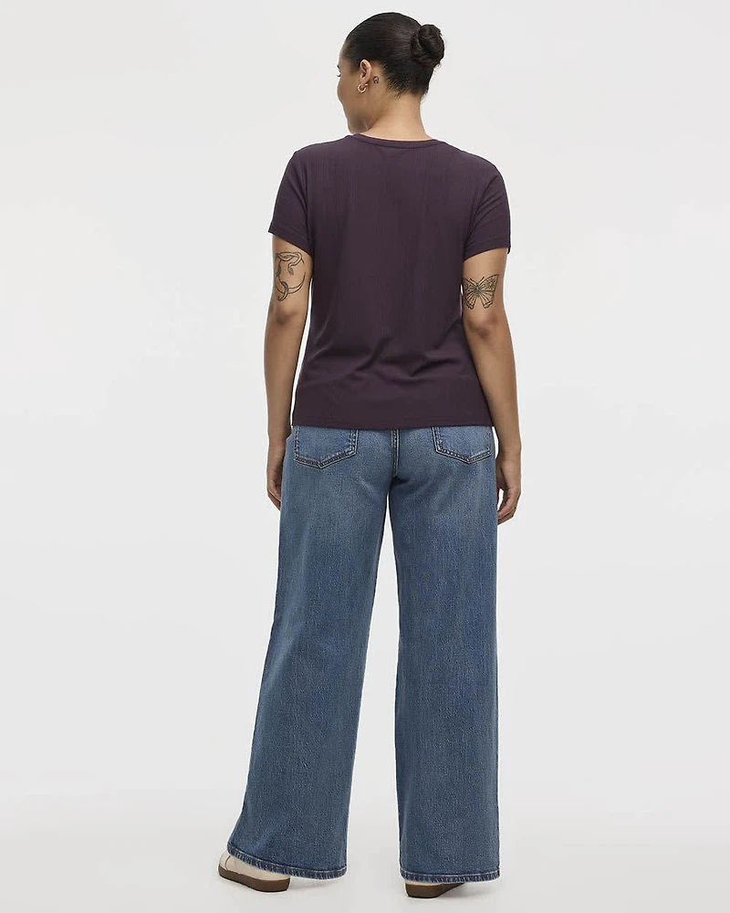 Ribbed Fitted Crew Neck T-Shirt - R Essentials