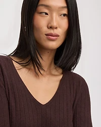 Long-Sleeve V-Neck Pullover with Wide Ribs