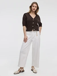 Cardigan ample à manches aux coudes et col V