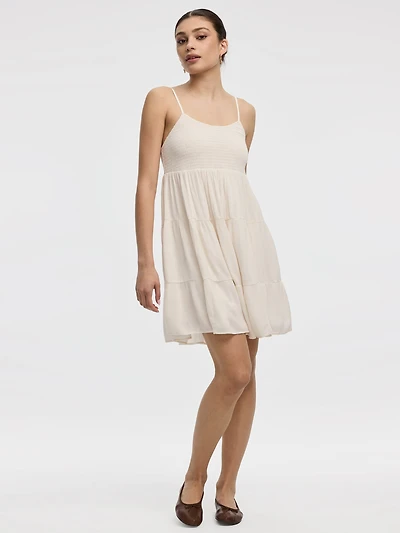 Robe courte sans manches avec haut en nid d'abeille