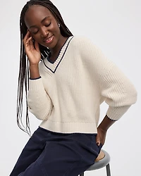 Long-Sleeve V-Neck Loose Sweater