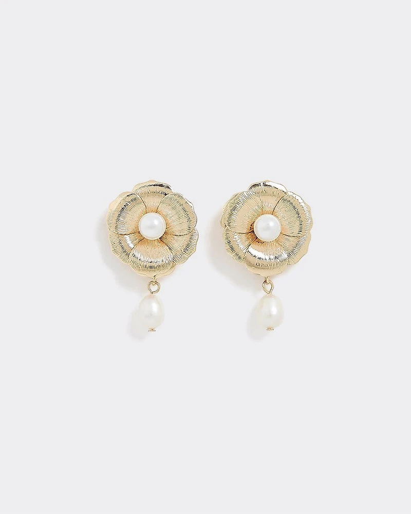 Flower Earrings with Pearl Pendant
