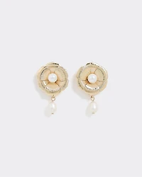 Flower Earrings with Pearl Pendant