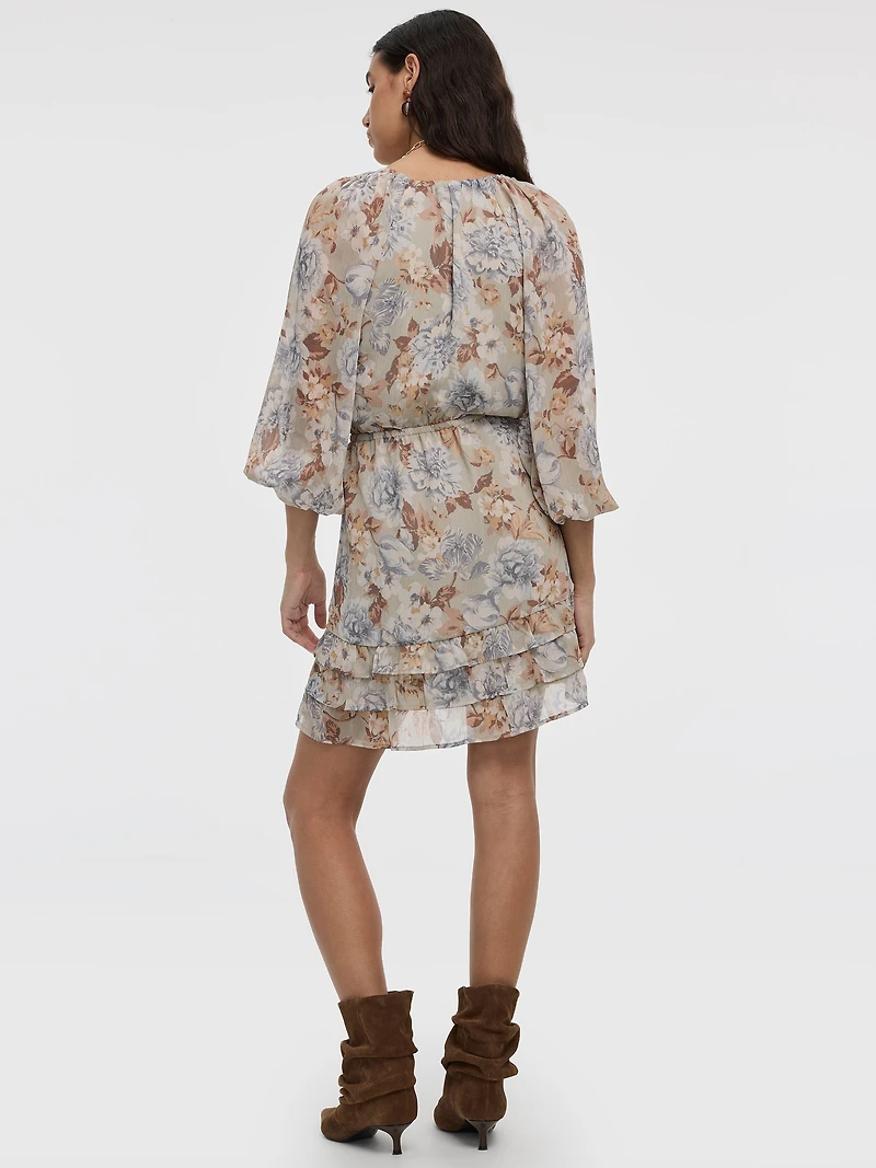 Long-Sleeve V-Neck Mini Dress