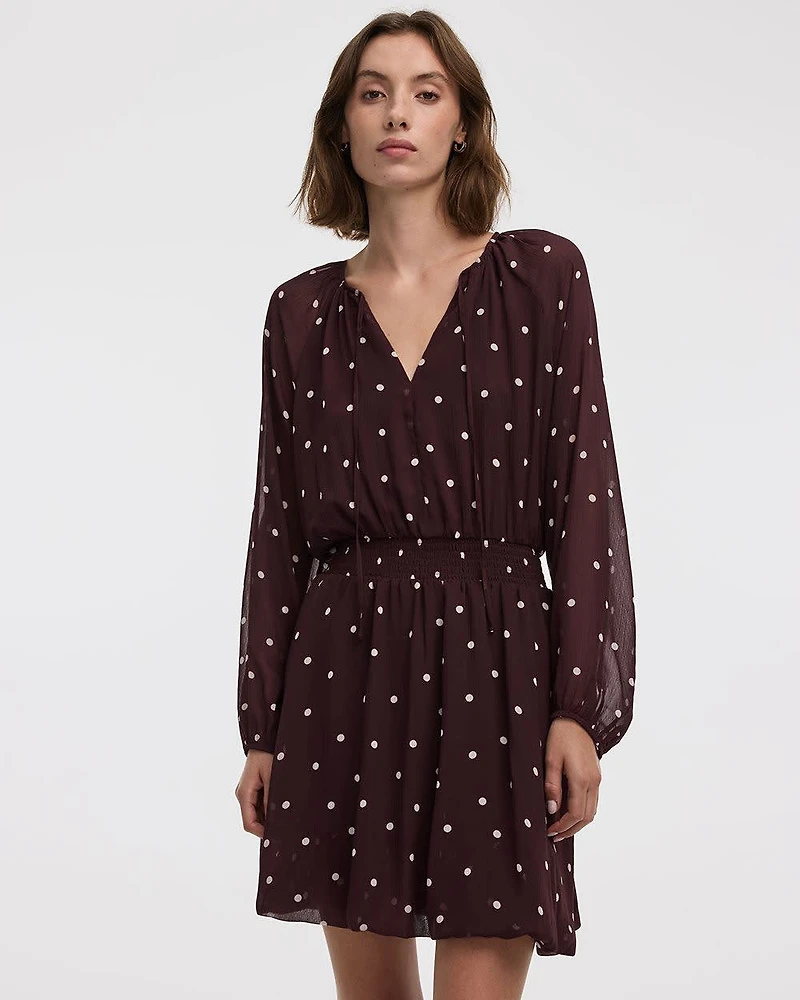 Long-Puffy-Sleeve Bubble Mini Dress with V Neckline