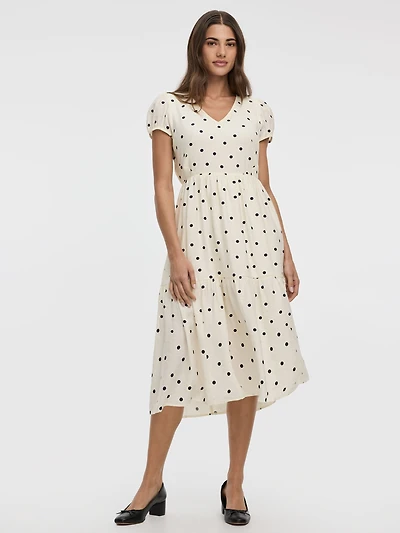 Robe midi à manches courtes et col V