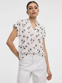 Blouse fluide à manches courtes et col en V
