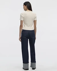 Short-Sleeve Crew-Neck Ribbed Sweater