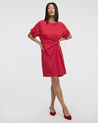 Short-Sleeve Fitted Dress with Knot Detail