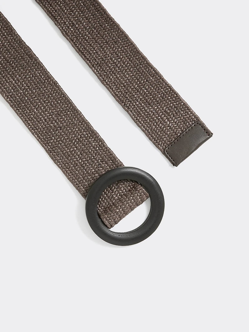 Elastic Straw Belt with Round Wooden Buckle