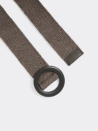 Elastic Straw Belt with Round Wooden Buckle