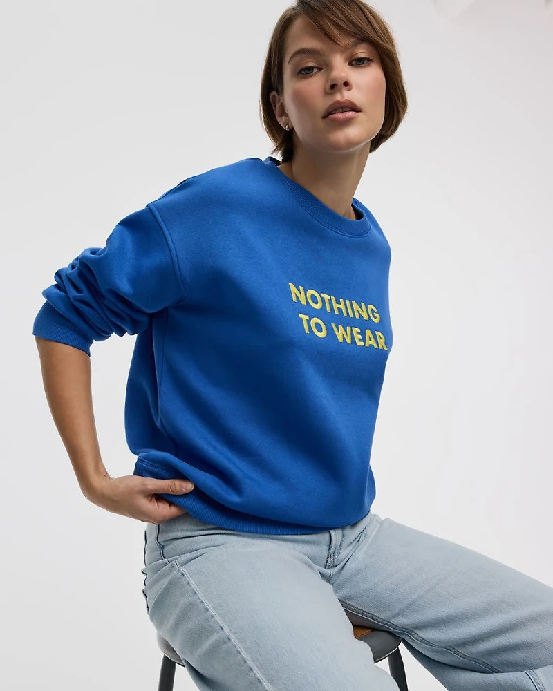 Long-Sleeve Crew-Neck Fleece Sweatshirt with Quotes