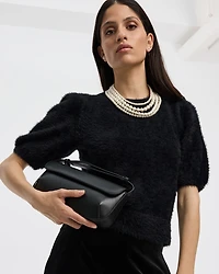 Short-Sleeve Crew-Neck Feather-Yarn Pullover