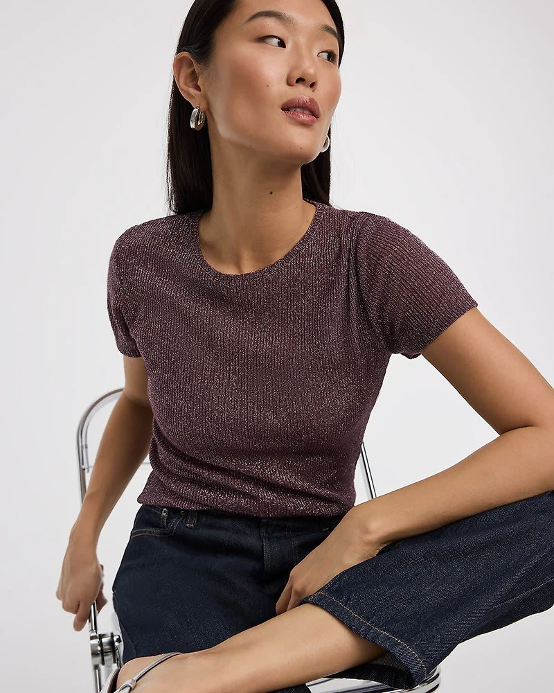 Short-Sleeve Crew-Neck Shimmery Tee