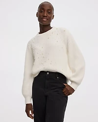 Long-Sleeve Crew-Neck Sweater with Pearls