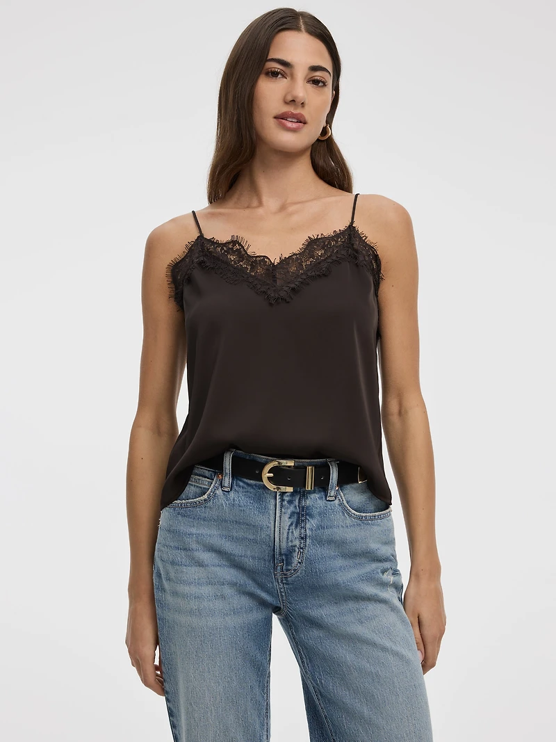 V-Neck Cami with Lace Trim
