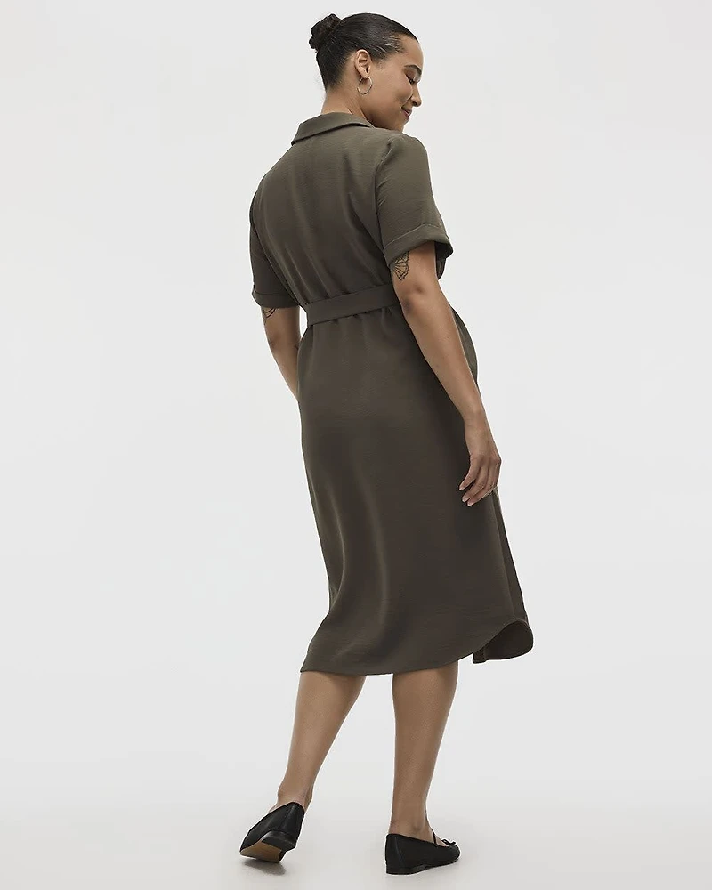 Short-Sleeve Buttoned-Down Shirt Dress