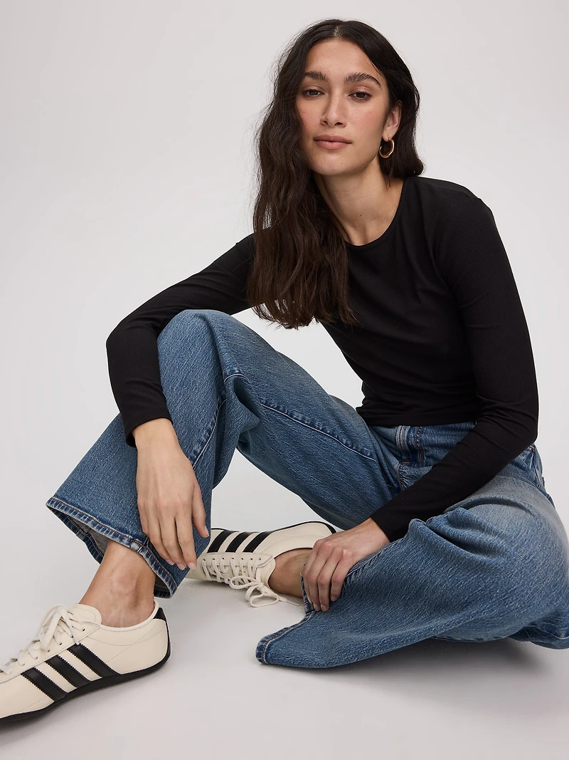Long-Sleeve Crew-Neck Ribbed T-Shirt