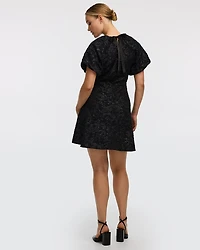 Short-Sleeve Fit-and-Flare Dress with Self-Tie the Back