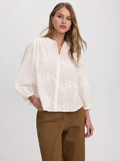 3/4-Sleeve Embroidered Blouse