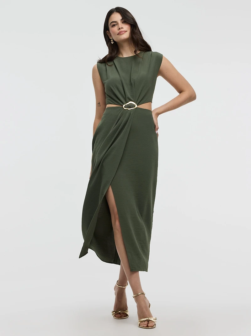 Sleeveless Fitted Maxi Dress with Cut-Out Details