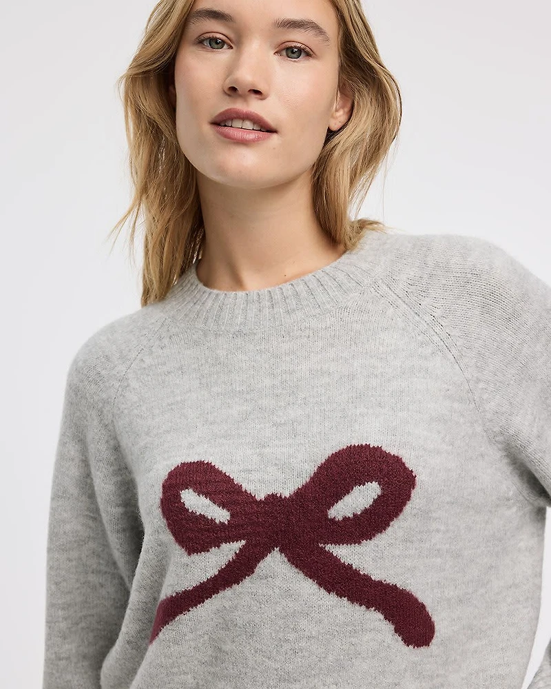 Long-Sleeve Crew-Neck Pullover with Bow
