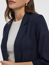 Open Linen Blazer with 3/4 Sleeves