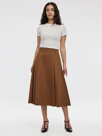 Pleated A-Line Midi Skirt