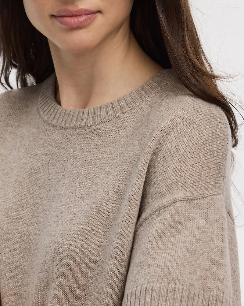 Cashmere-Blend Short-Sleeve Crew-Neck Loose Sweater