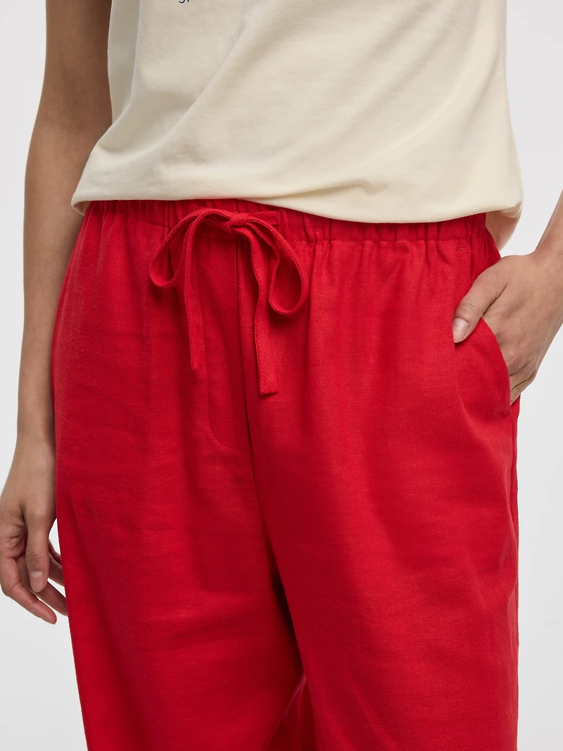 Pantalon à jambe large en mélange de lin