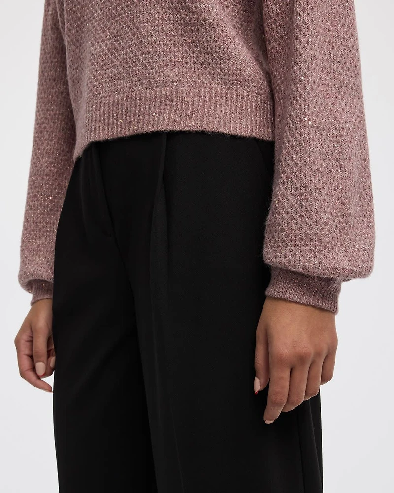 Long-Sleeve Mock-Neck Fancy-Stitch Pullover