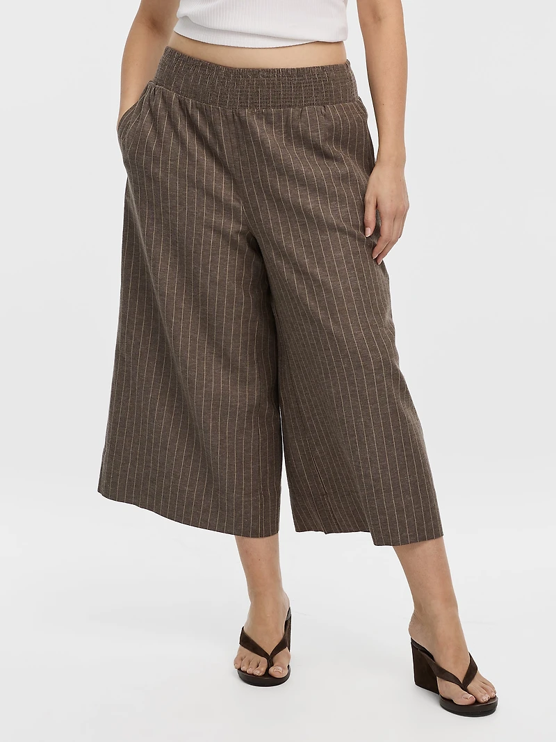Striped Cropped Wide-Leg Linen-Blend Pant