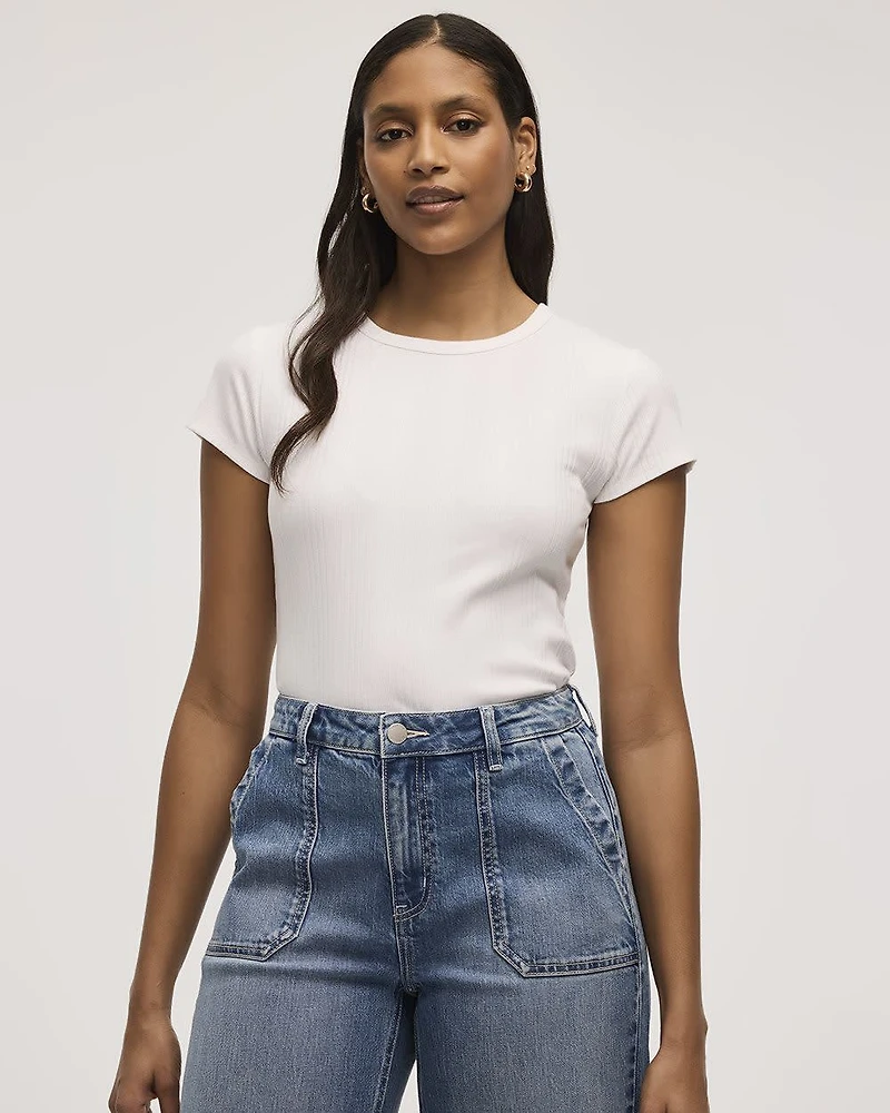 Fitted Crew-Neck Ribbed T-Shirt